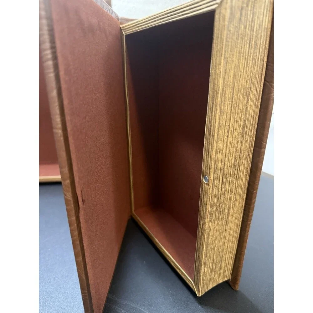 Pair (2) Faux Book Hidden Storage Antiqued Cover Felt Lined Magnet Close